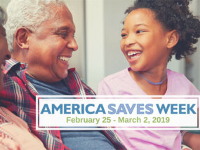 America saves week graphic of family laughing