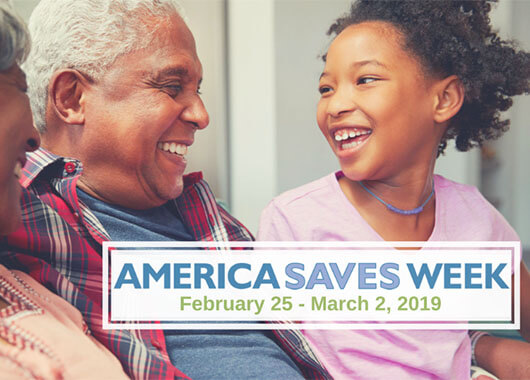 America saves week graphic of family laughing