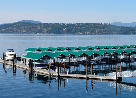 Boat docks on Lake Coeur d'Alene.