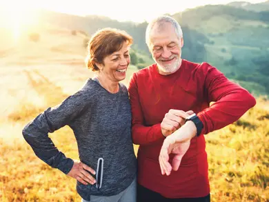 Elderly couple hiking