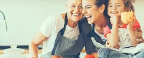 A family baking dinner together