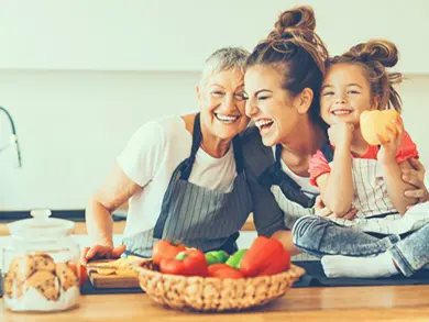 A family baking dinner together