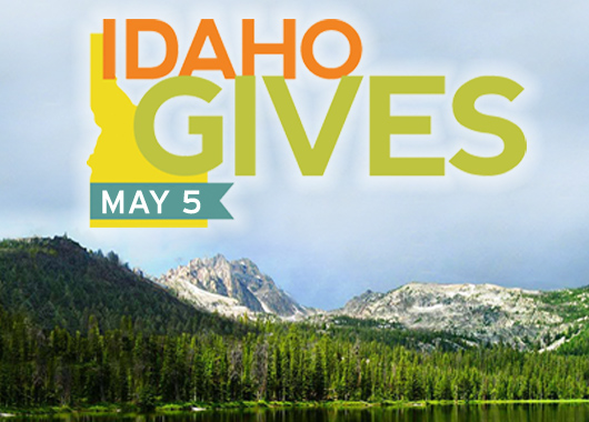 Idaho Gives Logo over mountain scene.