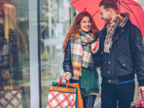 Young couple shopping on Black Friday.