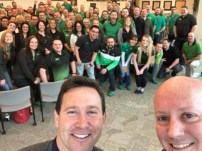 Picture of Jon Gordon with Idaho Central Credit Union Team members.