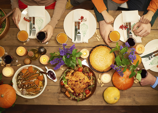 Directly above view of different dishes for celebration of Thanksgiving Day