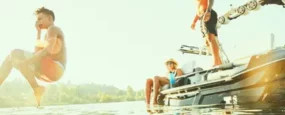 Family playing in the water