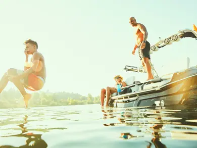 Family playing in the water