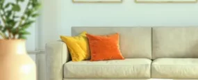 Couch with two accent pillows