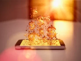 phone with digital money coming out