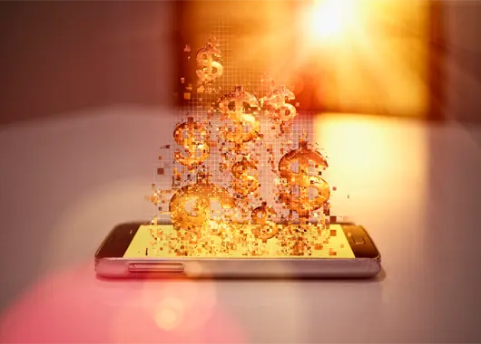 phone with digital money coming out