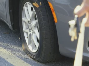 A deflated car tire