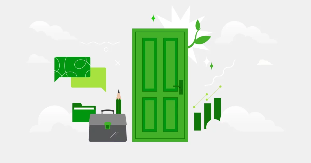 Una puerta verde que simboliza la oportunidad cuando alguien quiere solicitar trabajo en ICCU.