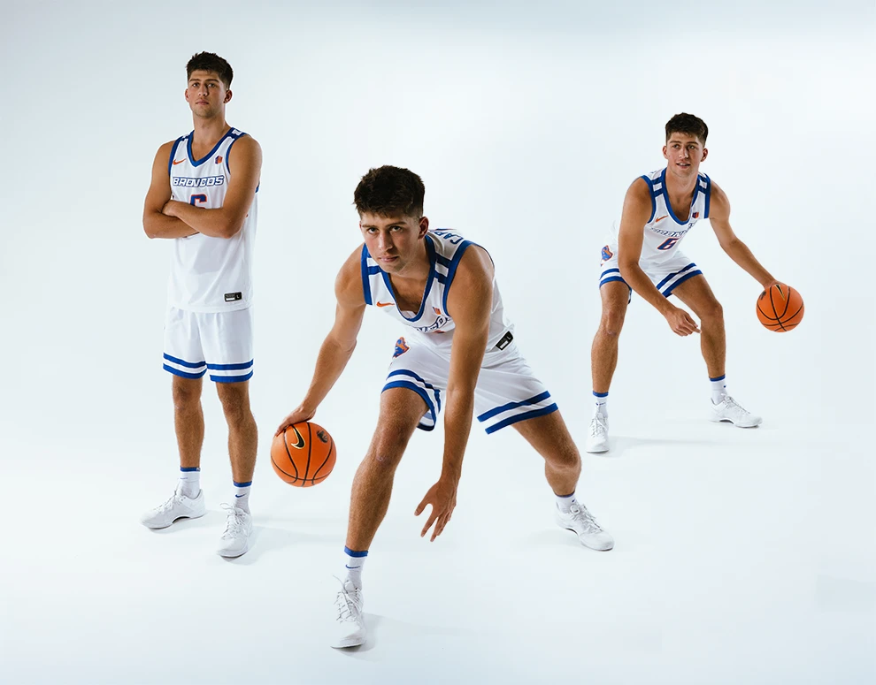 Boise State’s Pearson Carmichael in a dynamic collage showcasing three different in-game moments, highlighting his athleticism and intensity.