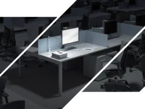 A dark office cubicle representing a business