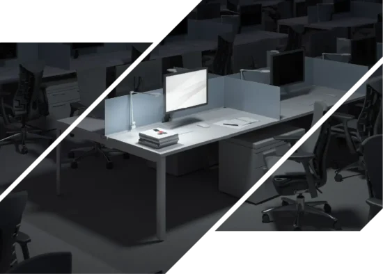 A dark office cubicle representing a business