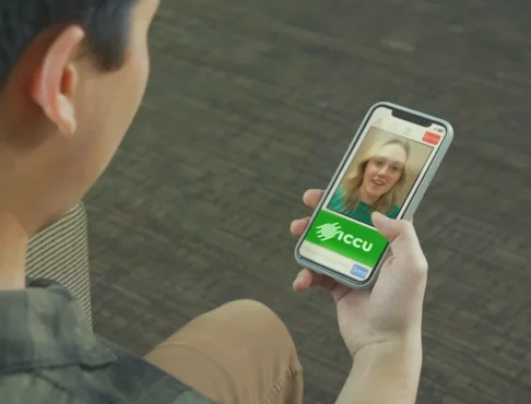 An ICCU member using VideoChat through the eBranch app.