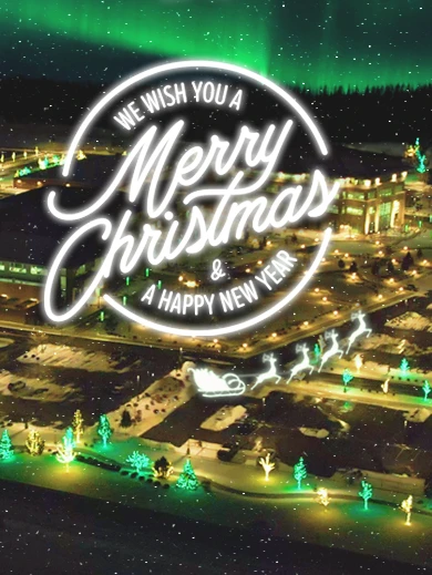 ICCU campus lit up for Christmas Card 2025